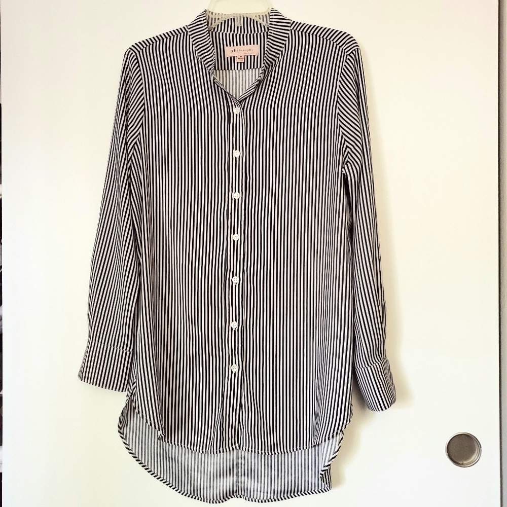 Philosophy Black & White stripe button down tunic